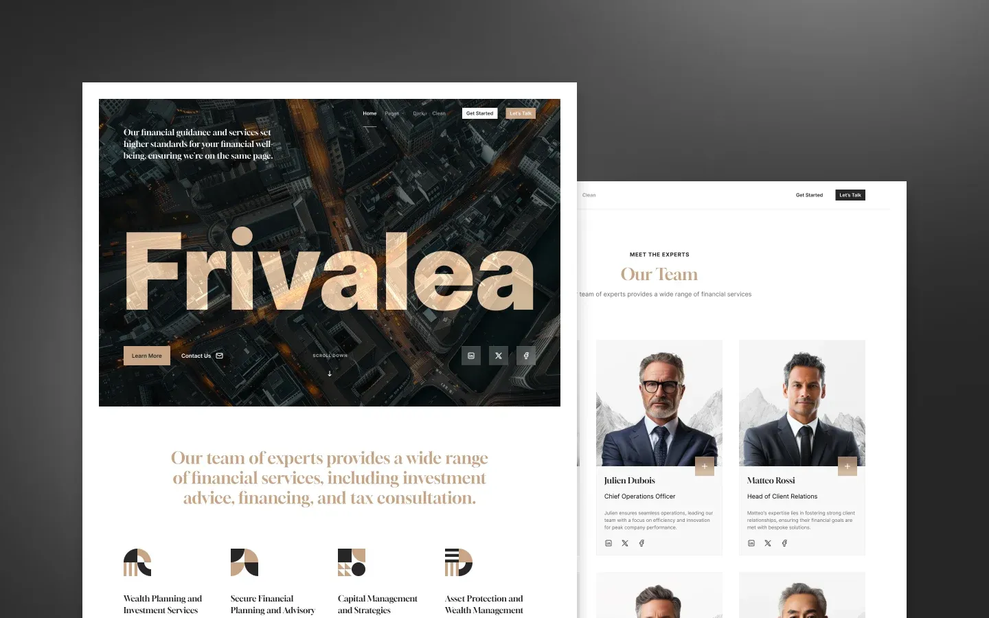 Frivalea Webflow template inner page with finance content sections