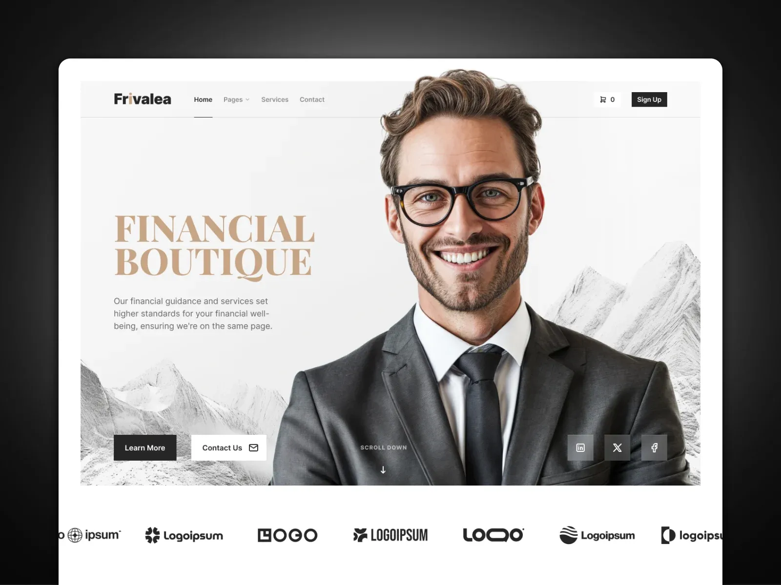 Frivalea Webflow template homepage with finance firm marketing layout