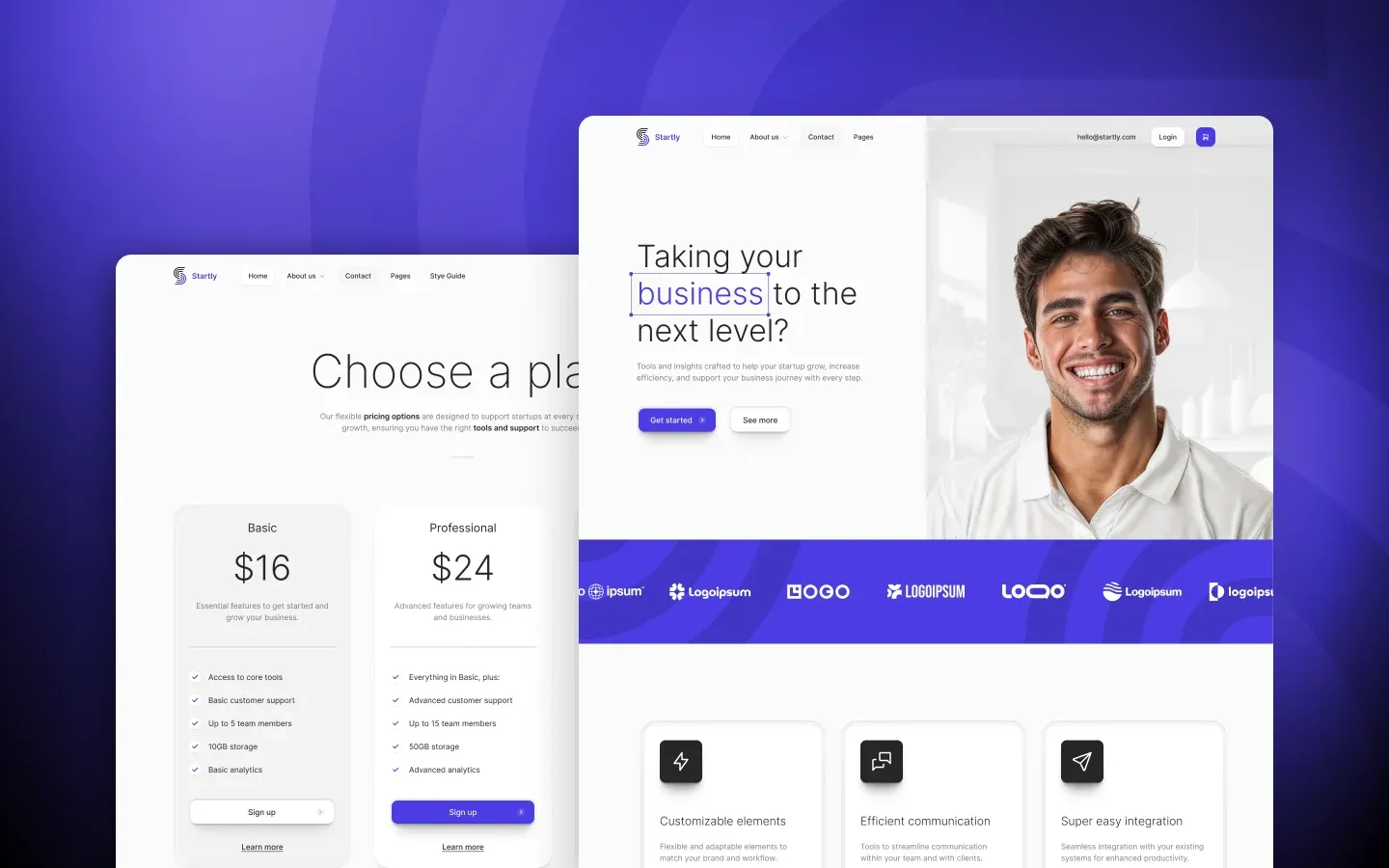 Startly Webflow template inner page with additional layout sections